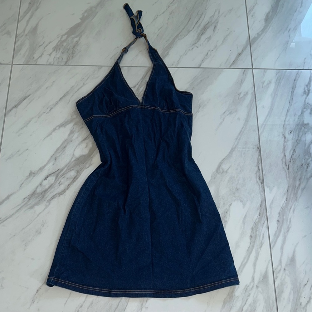 Blue Halter Sleeveless Mini Sundress